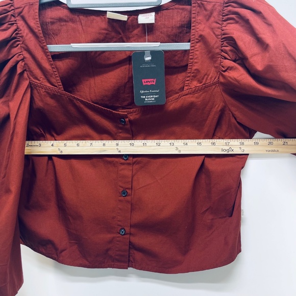Levi’s Women’s Ellora Fired Brick Puff Sleeve Button Up Blouse Brown Size L - Picture 9 of 12